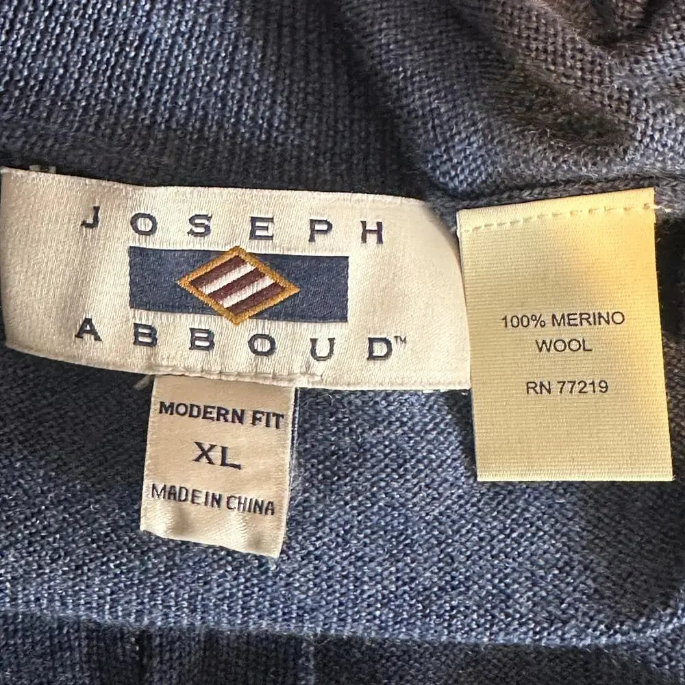 Joseph Abboud 100 Merino Wool Sweater XL Blue Quarter Zip Preppy Minimalist EUC
